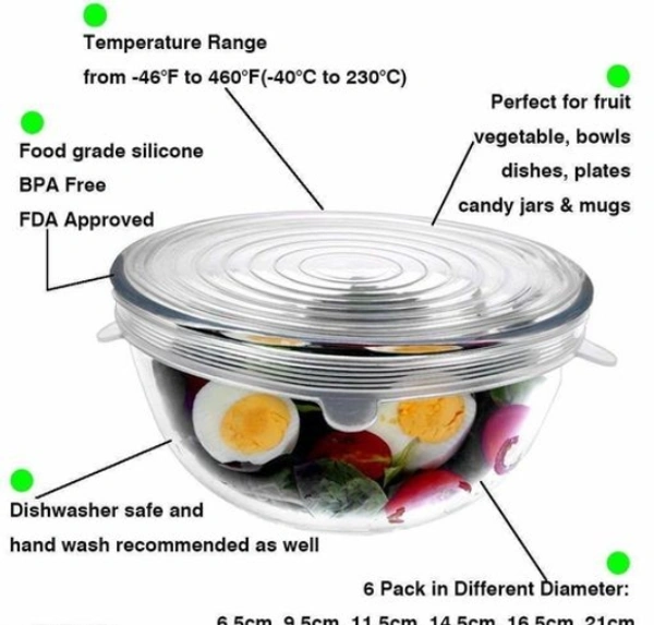 6Pcs Silicone Stretch Preserve Pot Bowl Fruit Lid for Fridge Microwave Food Container Cover - Pnk